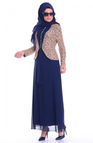 Dunkelblau Hijab-Abendkleider 52493-04