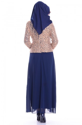 Navy Blue Hijab Evening Dress 52493-04