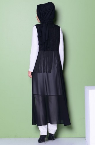 Şifon İşlemeli Yelek 0377A-02 Siyah