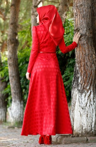 Puantiyeli Abiye Elbise 7008-01 Kırmızı