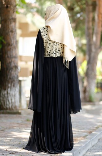 Robe de Soirée Bordée 1109-01 Noir 1109-01