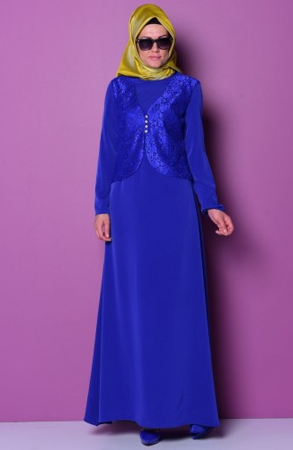 Saxe Hijab Evening Dress 7023-03