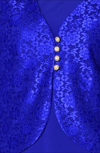 Robe de Soirée a Dentelle 7023-03 Bleu Roi 7023-03