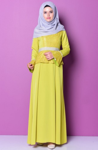 Oil Green Hijab Evening Dress 7031-02