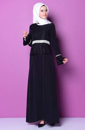 Black Hijab Evening Dress 7031-05