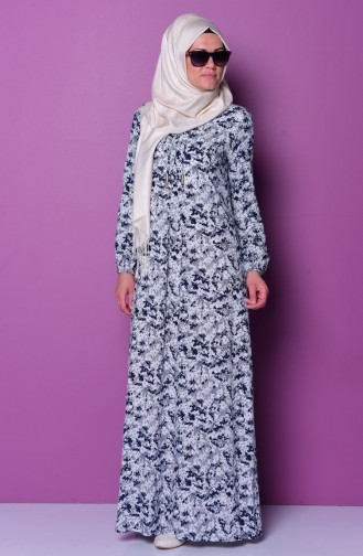 Navy Blue Hijab Dress 0618P-05