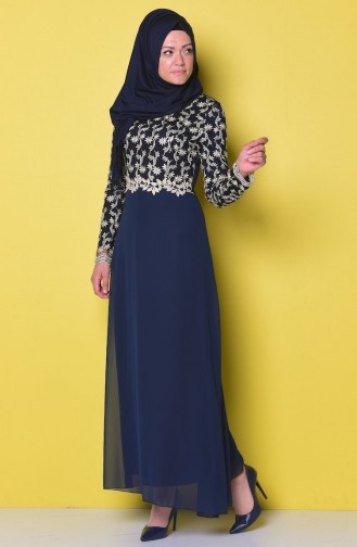 Navy Blue Hijab Dress 52495-02