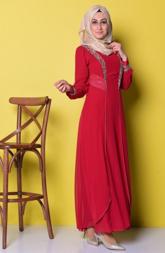 Weinrot Hijab-Abendkleider 4075-03