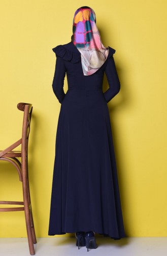 Yakası Volanlı Elbise 2496-04 Lacivert
