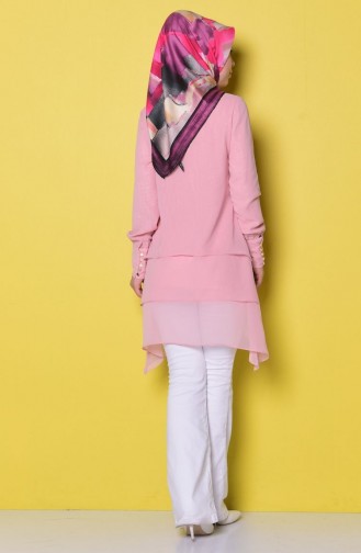 Asimetrik Şifon Tunik 7039-01 Pudra