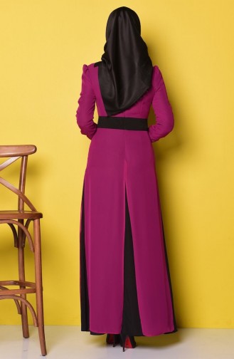 İki Renk Şifon Abiye Elbise 7017-05 Fuşya Siyah