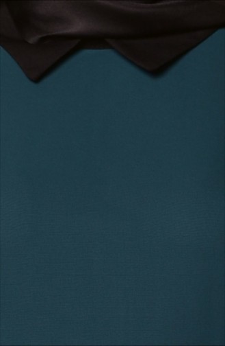İki Renk Şifon Abiye Elbise 7017-06 Siyah Zümrüt Yeşil