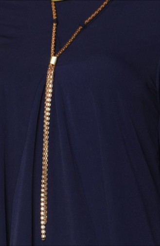 Necklace Detail Crepe Tunic 9027-01 Navy Blue 9027-01