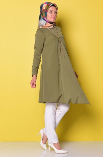 Necklace Detail Crepe Tunic 9027-04 Khaki Green 9027-04