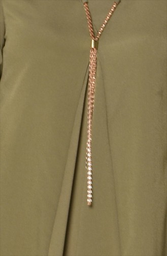 Necklace Detail Crepe Tunic 9027-04 Khaki Green 9027-04