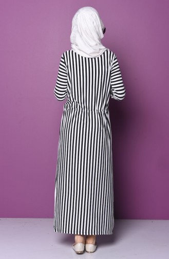 Çizgili Basic Elbise 3514B-01 Siyah Beyaz