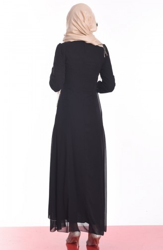 Black Hijab Evening Dress 4077-01