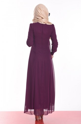 Plum Hijab Evening Dress 4077-03