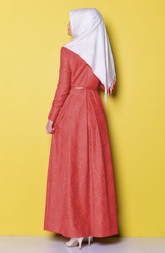 Coral Hijab Evening Dress 7011-01