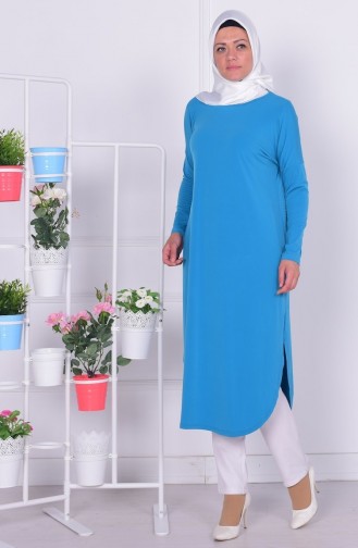 Penye Uzun Tunik 3601-10 Turkuaz