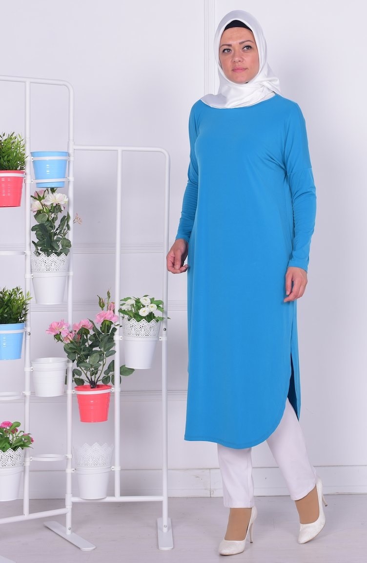 Penye Uzun Tunik 3601-10 Turkuaz