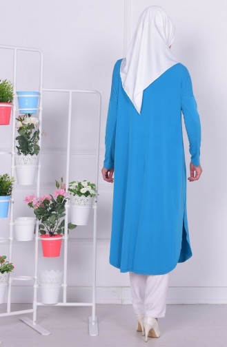 Penye Uzun Tunik 3601-10 Turkuaz