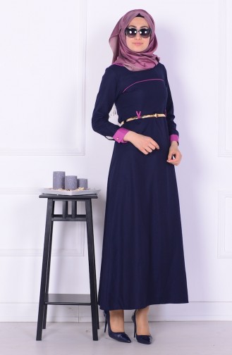 Navy Blue Hijab Dress 4167-06
