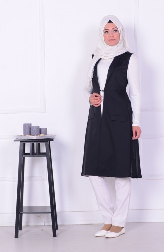 Şifon Detaylı Yelek 0386-02 Siyah