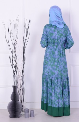 Dantel Detaylı Arkası Gipeli Elbise 0794-04 Mavi Yeşil