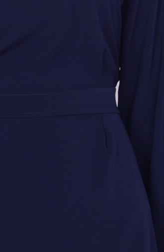 Fermuarlı Krep Elbise 0782-01 Lacivert