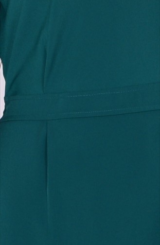 Fermuarlı Krep Elbise 0782-02 Yeşil