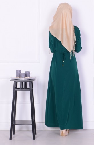Fermuarlı Krep Elbise 0782-02 Yeşil