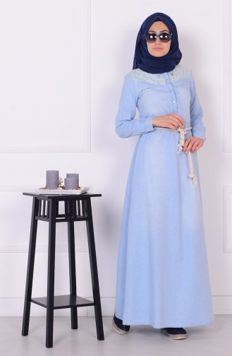 Eisblau Hijab Kleider 1003D-01