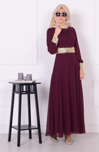 Claret Red Hijab Evening Dress 2398-06