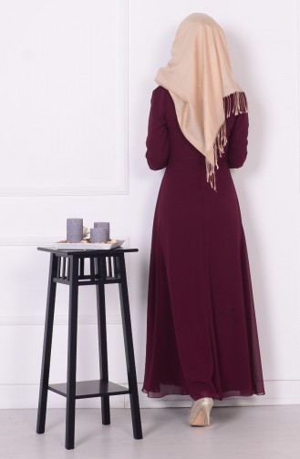 Claret Red Hijab Evening Dress 2398-06