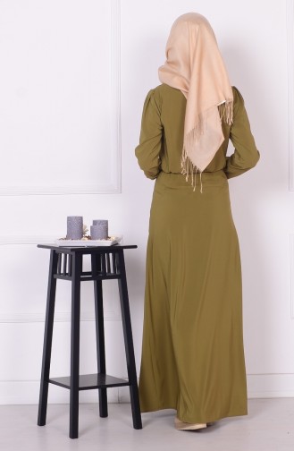 Belden Lastikli Elbise 4044-02 Yağ Yeşil