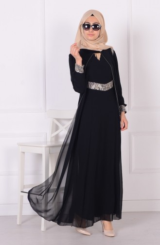 Black Hijab Evening Dress 4079-01