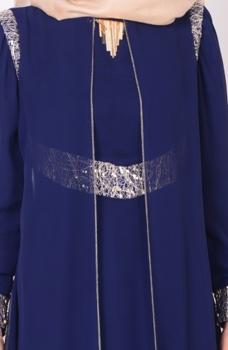 Navy Blue Hijab Evening Dress 4079-02