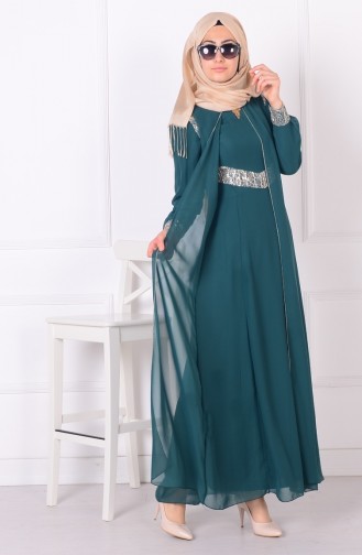 Emerald Green Hijab Evening Dress 4079-04