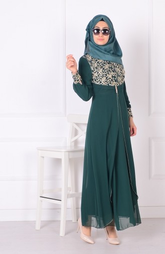 Emerald Green Hijab Evening Dress 4081-04