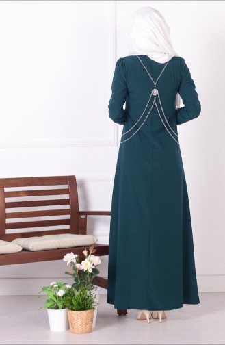 Zincirli Elbise 4042-05 Zümrüt Yeşil