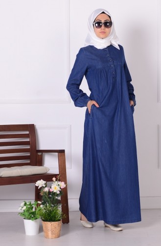 Navy Blue Hijab Dress 1334K-01
