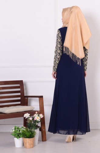 Navy Blue Hijab Evening Dress 4085-02