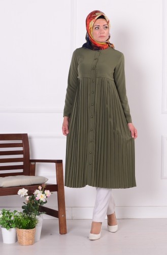 Pileli Uzun Tunik 2071-05 Haki Yeşil