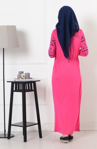 فستان قطن بتصميم مُطبع 4600-04 لون فوشيا 4600-04