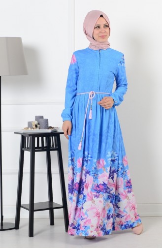 Blau Hijab Kleider 6526B-01