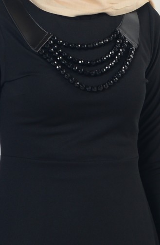 Kolye Detaylı Elbise 2010-03 Siyah