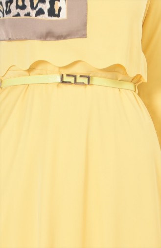 Lazer Kesim Elbise 7087-02 Sarı