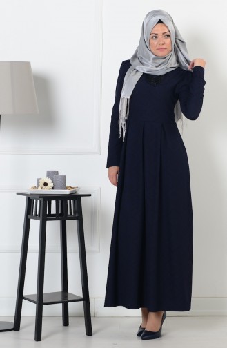 Navy Blue Hijab Dress 7122-02
