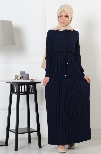 Navy Blue Hijab Dress 7135-01